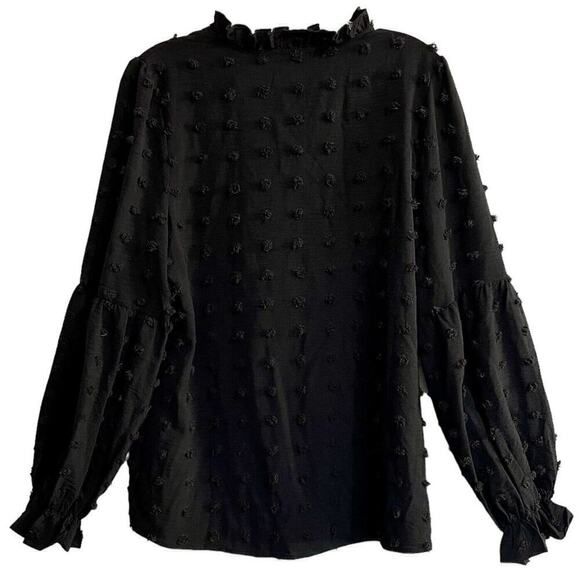 Grace Karin Swiss Dot Blouse Women’s Size Small Black Long Sleeve Ruffle… - Picture 2 of 9